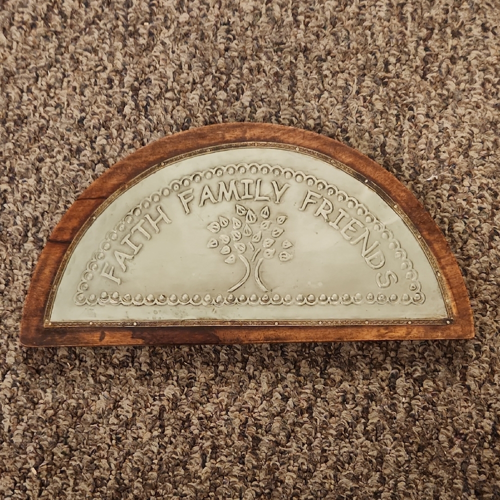 Primitive Faith Family Friends Half-Moon Solid Wood And Tin Sign